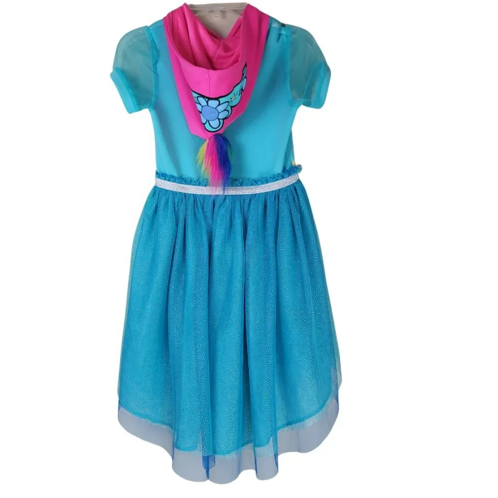 Dreamworks Trolls World Tour Girls Costume Dress Hooded Tulle Ruffle Sz Small